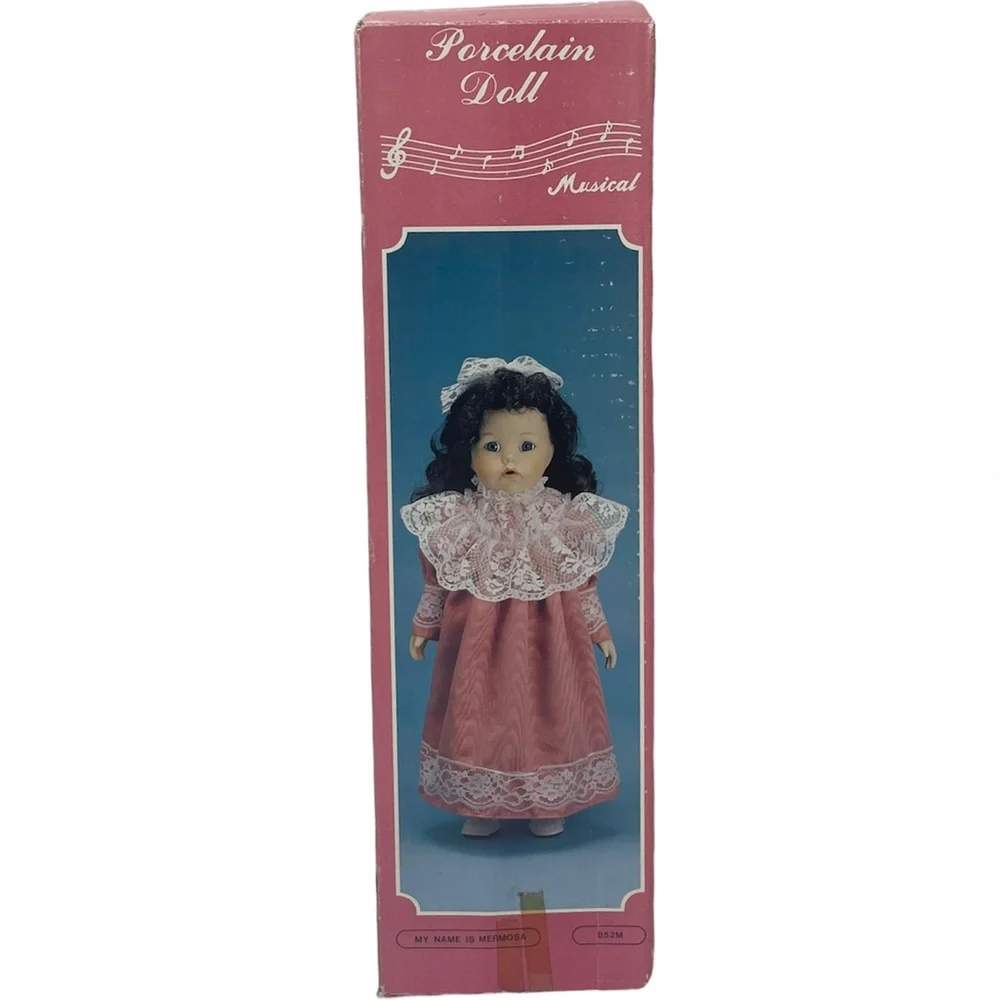 Vintage Music Box Doll Porcelain Musical Mermosa Cottage Core Lace Collectible